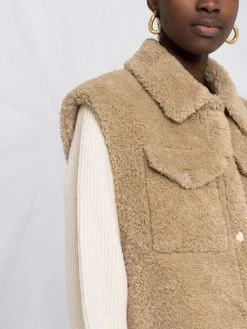 Maje contrast sleeve shearling shirt jacket