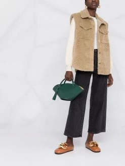 Maje contrast sleeve shearling shirt jacket